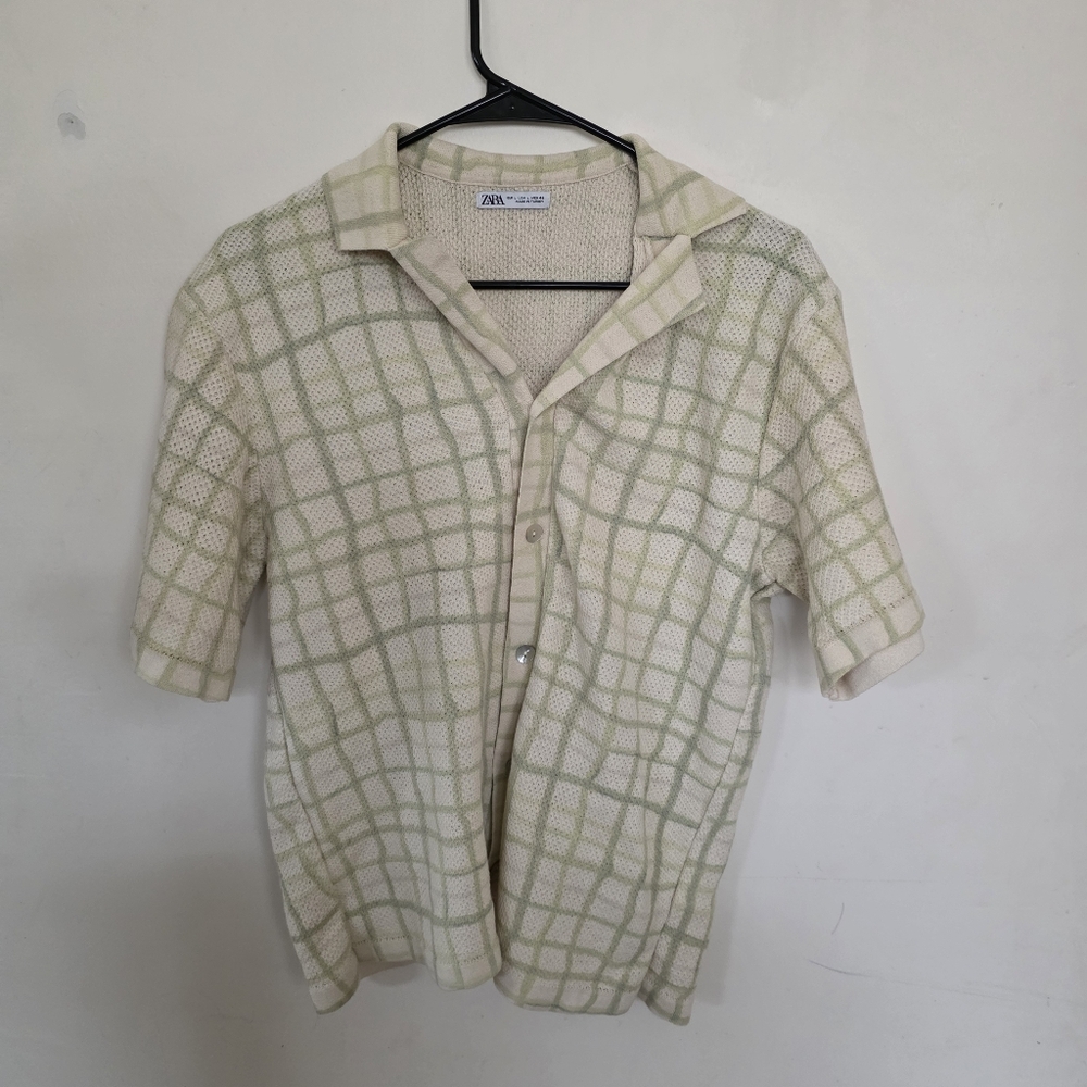 ☆Zara Cream and Green Checkered Top☆
